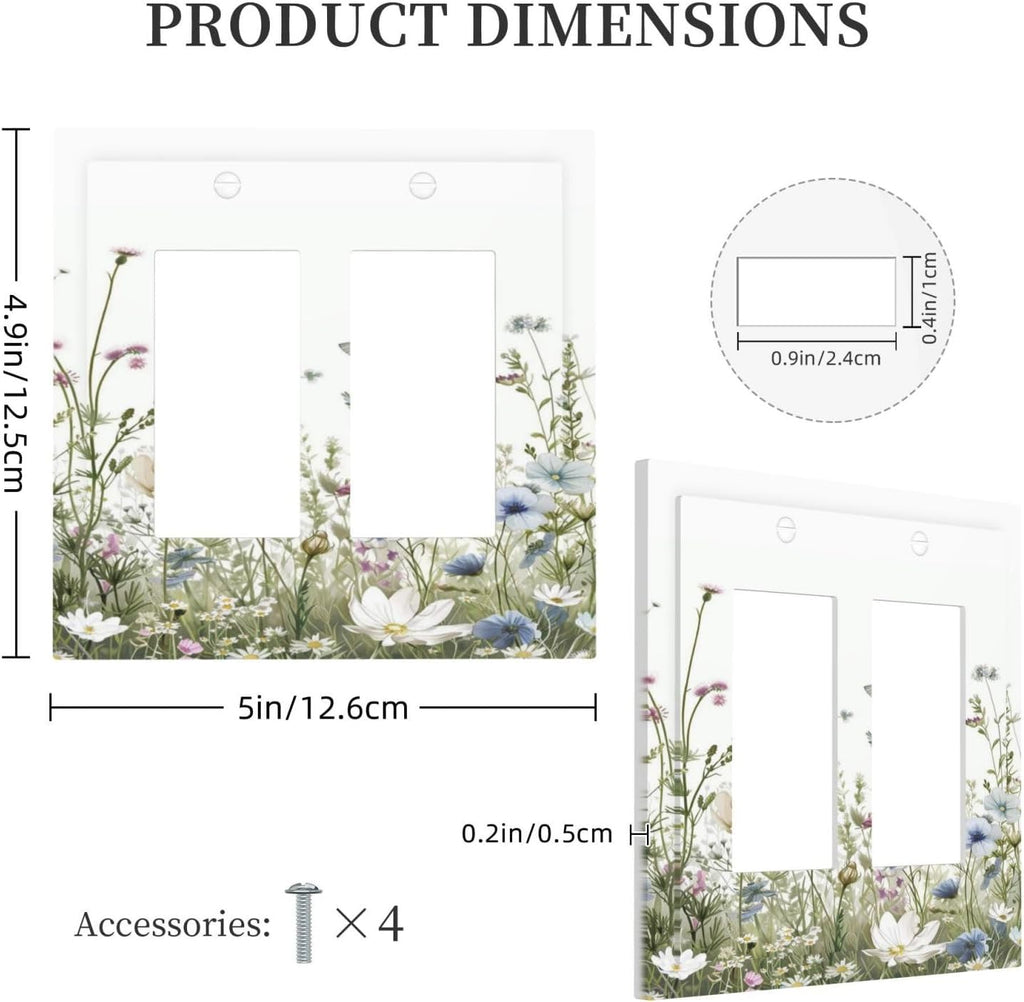 Colorful Wildflowers Daisy Plant Butterfly Floral Decorative Outlet Covers 2 Gang Double GFCI Rocker Electrical Wall Panels Light Switch Cover Plate for Bed Room Living Room Decor