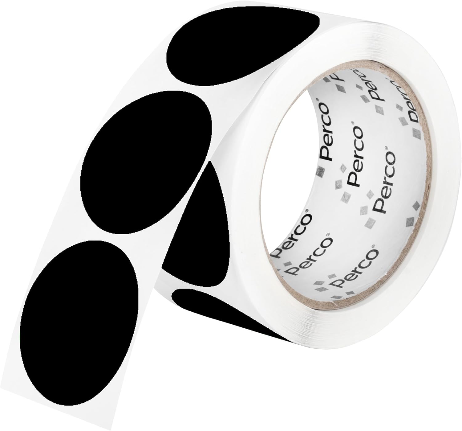 Perco Black 2-Inch Perforated Circle Dot Sticker Labels — 250 Round Stickers Per Roll — with Permanent Adhesive for Organizing, Color Coding, Bin Labeling, Packaging Alerts — Made in USA