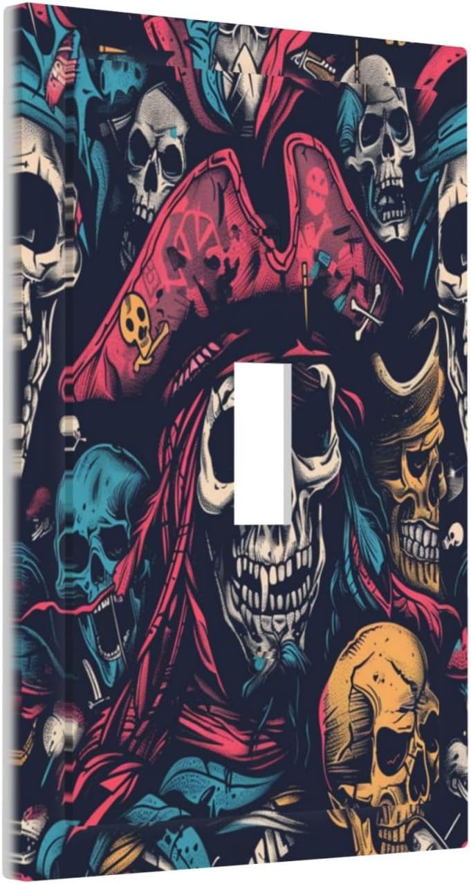 Decorative Light Switch Cover Pirate Colourful Skeleton Red Hat 1 Gang Single Toggle Device Electrical Faceplate Switchplates Decorator Outlet Wall Plate For Farmhouse Cabin Decor