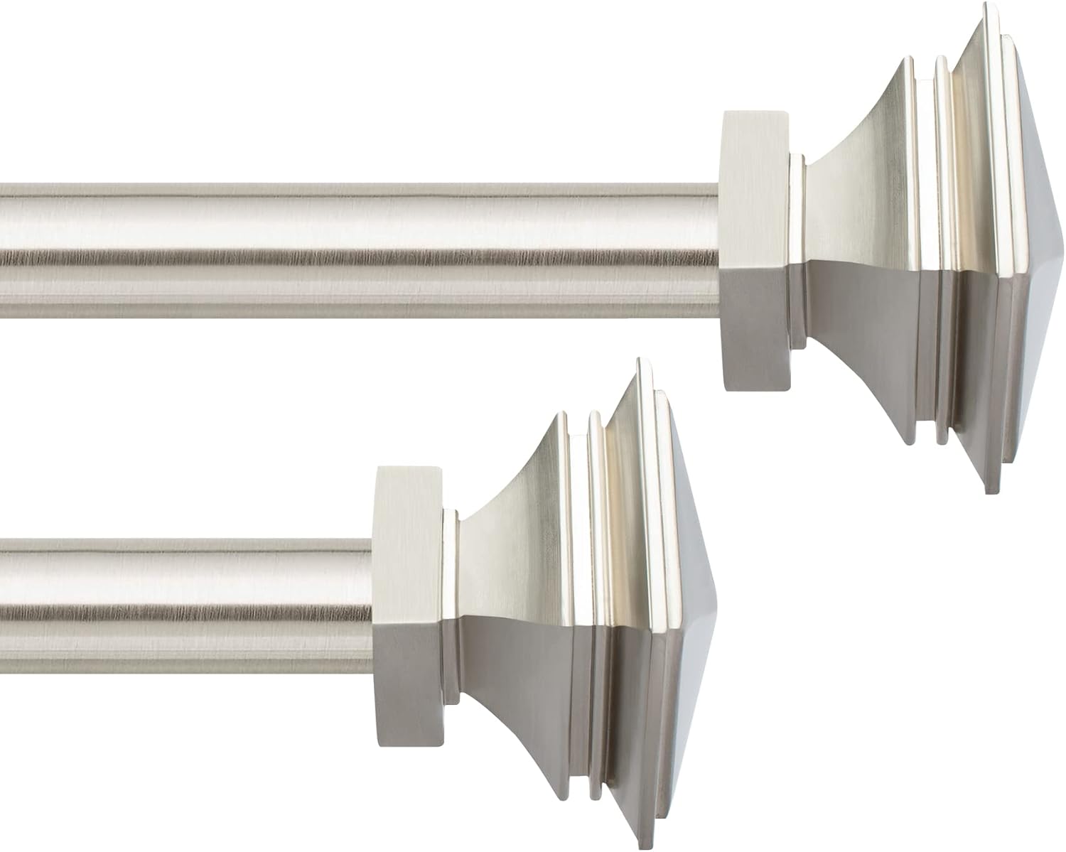 Deco Window 2 Pcs 36"-66" Extendable Curtain Rod for Door & Windows Adjustable Iron Telescopic Drapery Bar with Stacked Square Finials (1" Diameter, Satin Silver)