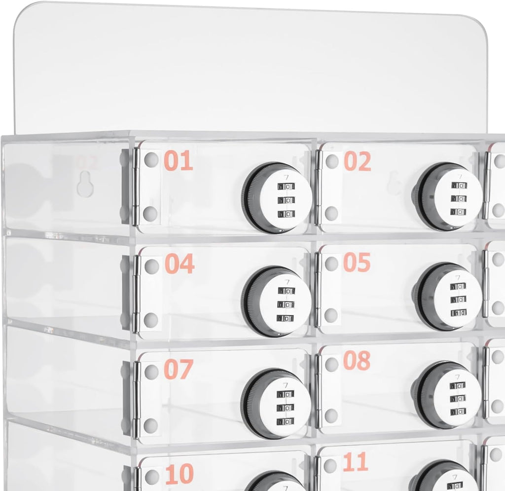 Cell Phone Locker Box 15 Slots Clear Acrylic Cell Phone Organizer Cabinet with Combination Locks Wall-Mounted Locking Cell Phone Storage Box for Classroom Office,Shool,Office (15 Slots, Acrylic)
