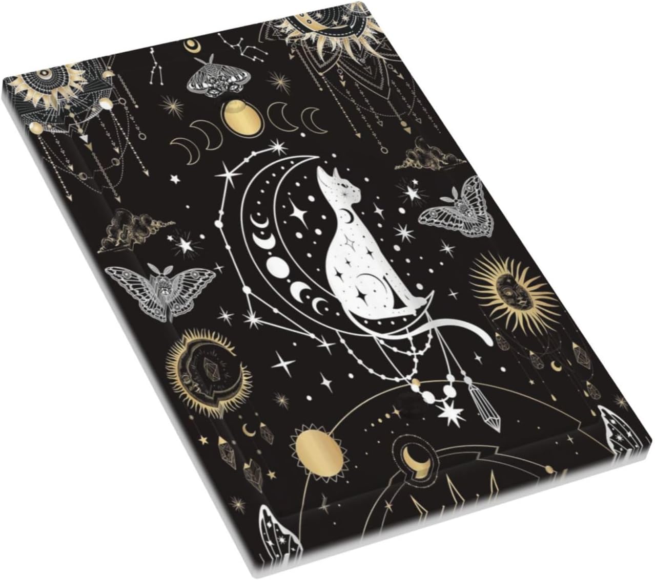 White Cat Tarot Moon Phases Moth Celestial Gothic Light Switch Cover Plate 1 Gang No Device Blank Electrical Wall Plates Faceplate Decorative Switch Plate Covers for Kids Room Bedroom Decor