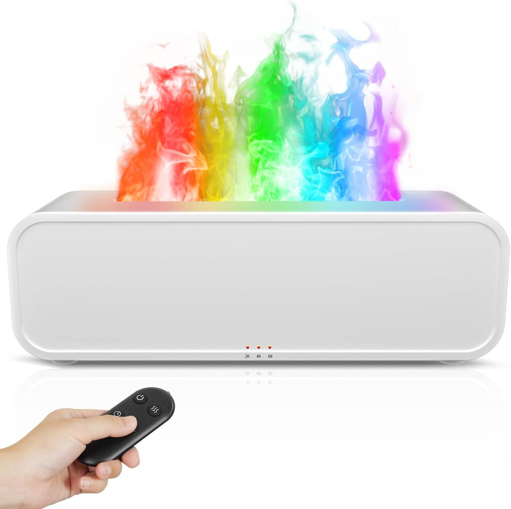 Essential Oil Diffuser, 250ml Flame Oil Diffuser - Aromatherapy Humidifier, Sound Activated Flame Effect, Rainbow Flame, Music Sync, Remote Control - Perfect for Bedroom Home Office Yoga (White)