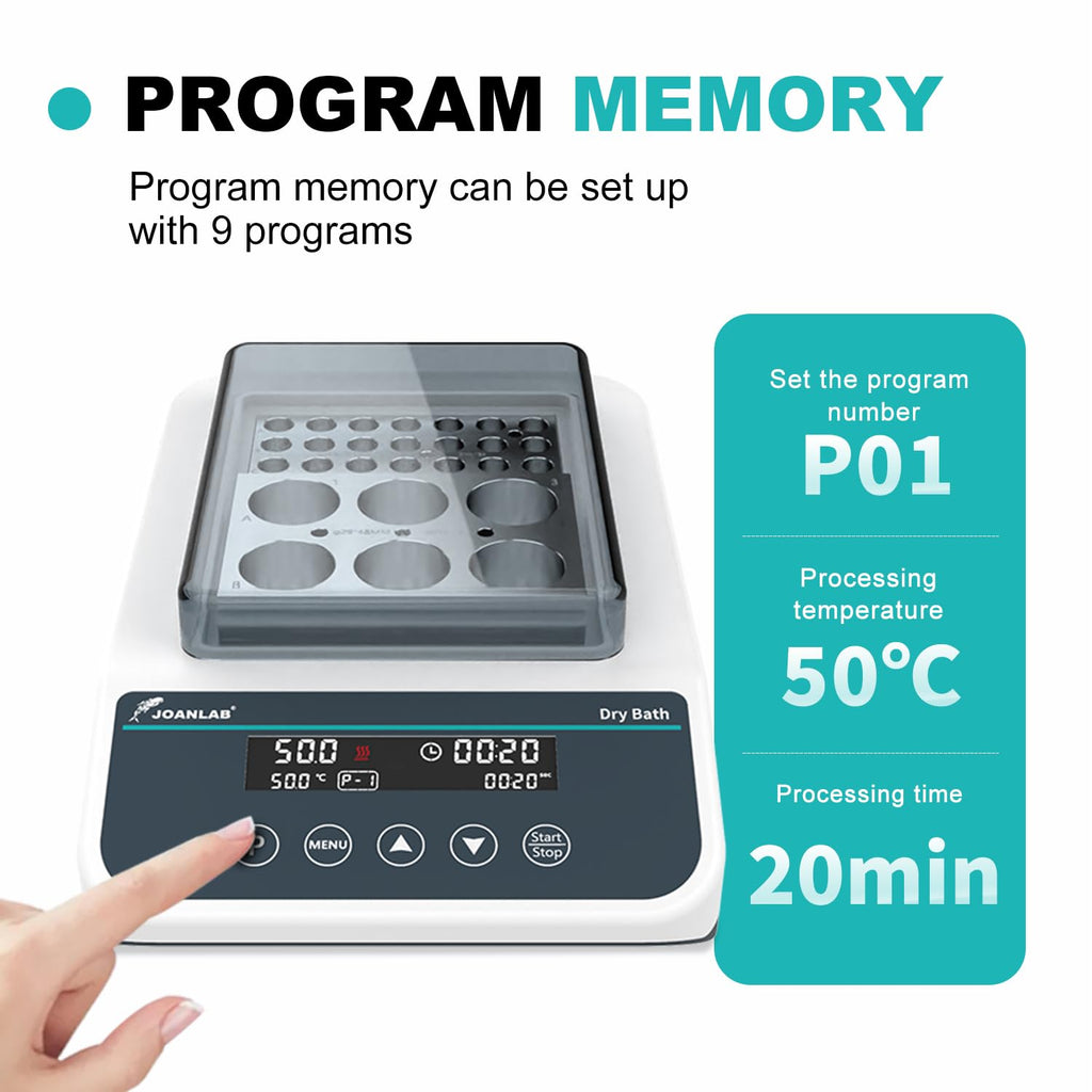 JOANLAB Double Position Dry Bath Incubator,with 0.2mlx96, 1.5mlx35 Aluminium Heating Block,Programmable Digital Lab Dry Bath Heater w/Timer Control
