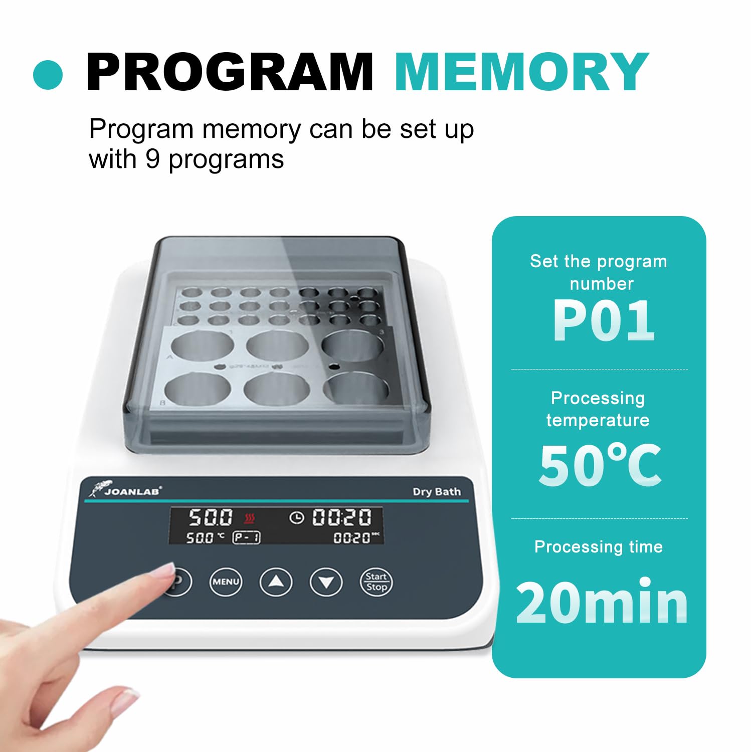 JOANLAB Double Position Dry Bath Incubator,with 0.2mlx96, 1.5mlx35 Aluminium Heating Block,Programmable Digital Lab Dry Bath Heater w/Timer Control