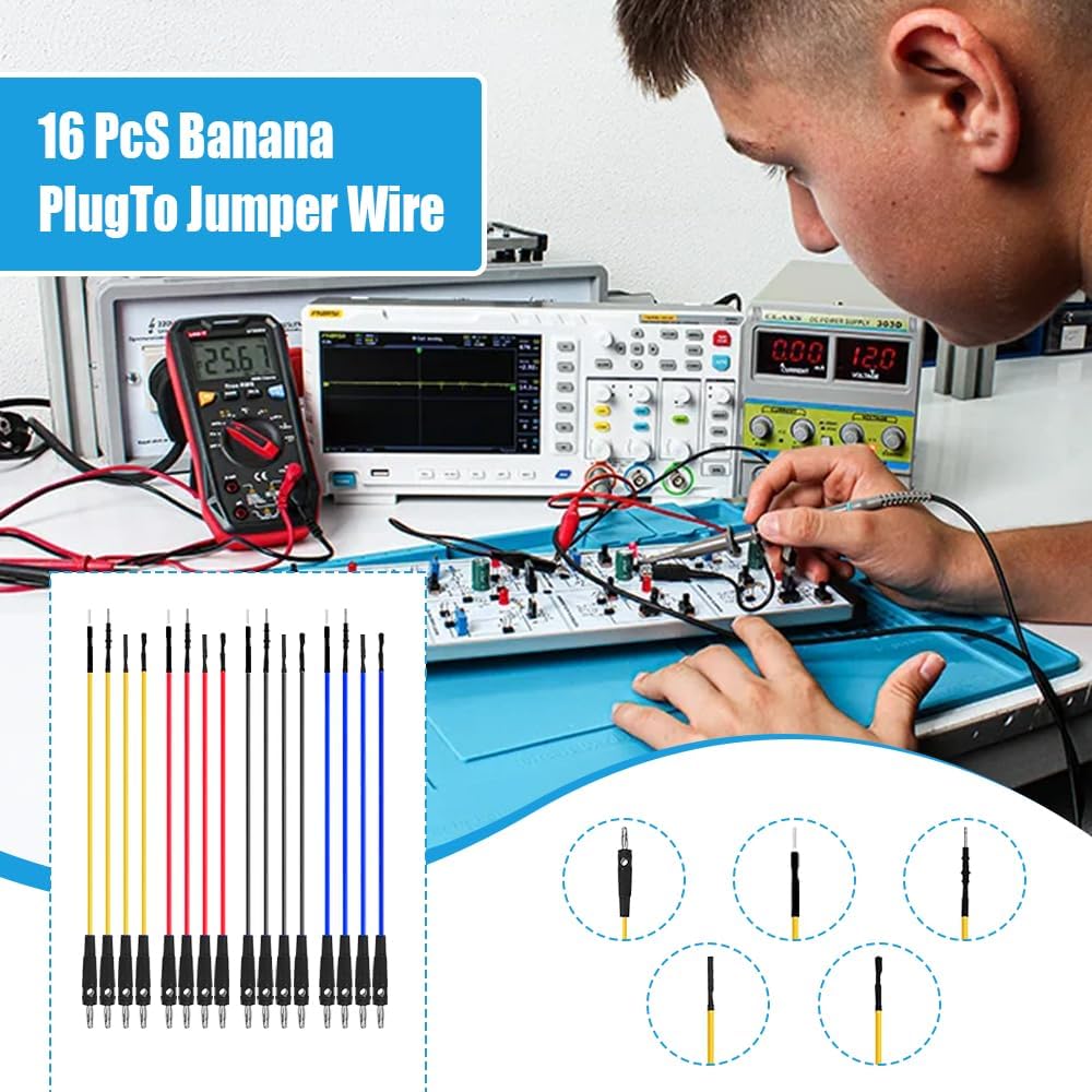 Banana Plug Jumper Wires Kit, 16pcs 4mm Stackable Breadboard Jumper Test Lead, Male to Female, Universal Breakout Test Leads for Electrical Testing