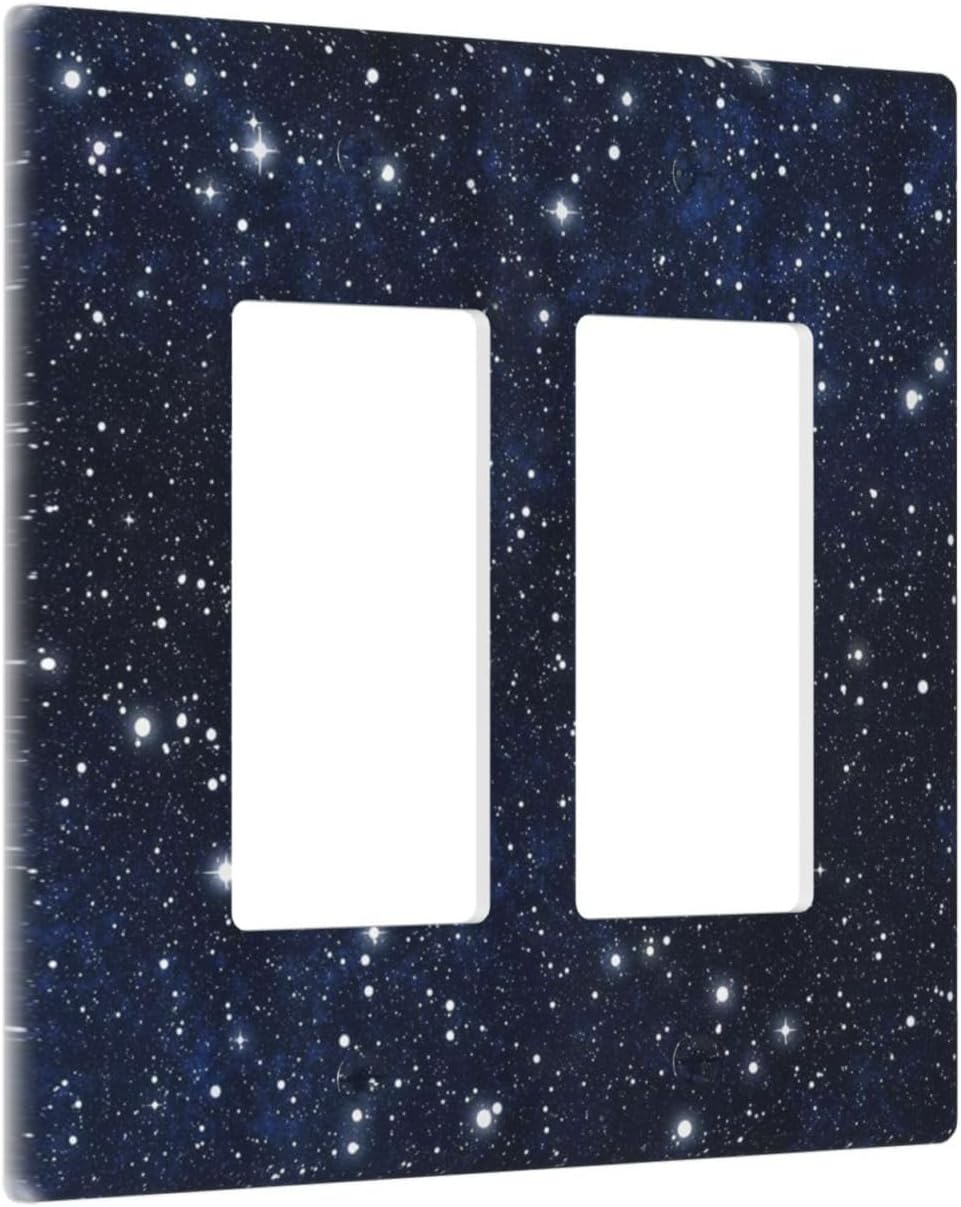 Decorative Outlet Covers Blue Galaxy Universe Space Stars 2 Gang Wall Plate Double Rocker Two Switch Wall Cover Plate Light Switch Cover Plate Faceplate for Country Bedroom Home Decor