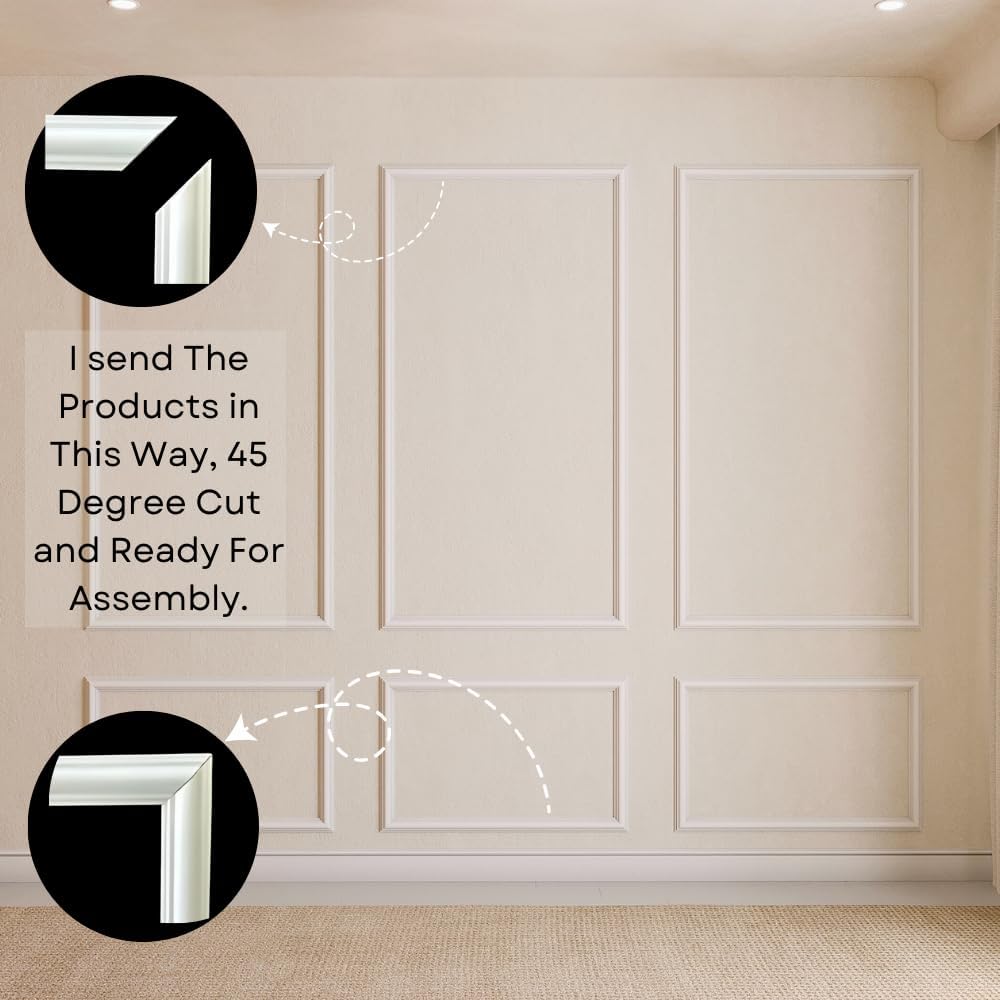 Peel and Stick Wall Molding Kit – Pre-Cut & Primed Trim Package, DIY Self-Adhesive Wainscoting Panels, Paintable Polystyrene Wall Frame, Easy Wall Upgrade (Model-2)