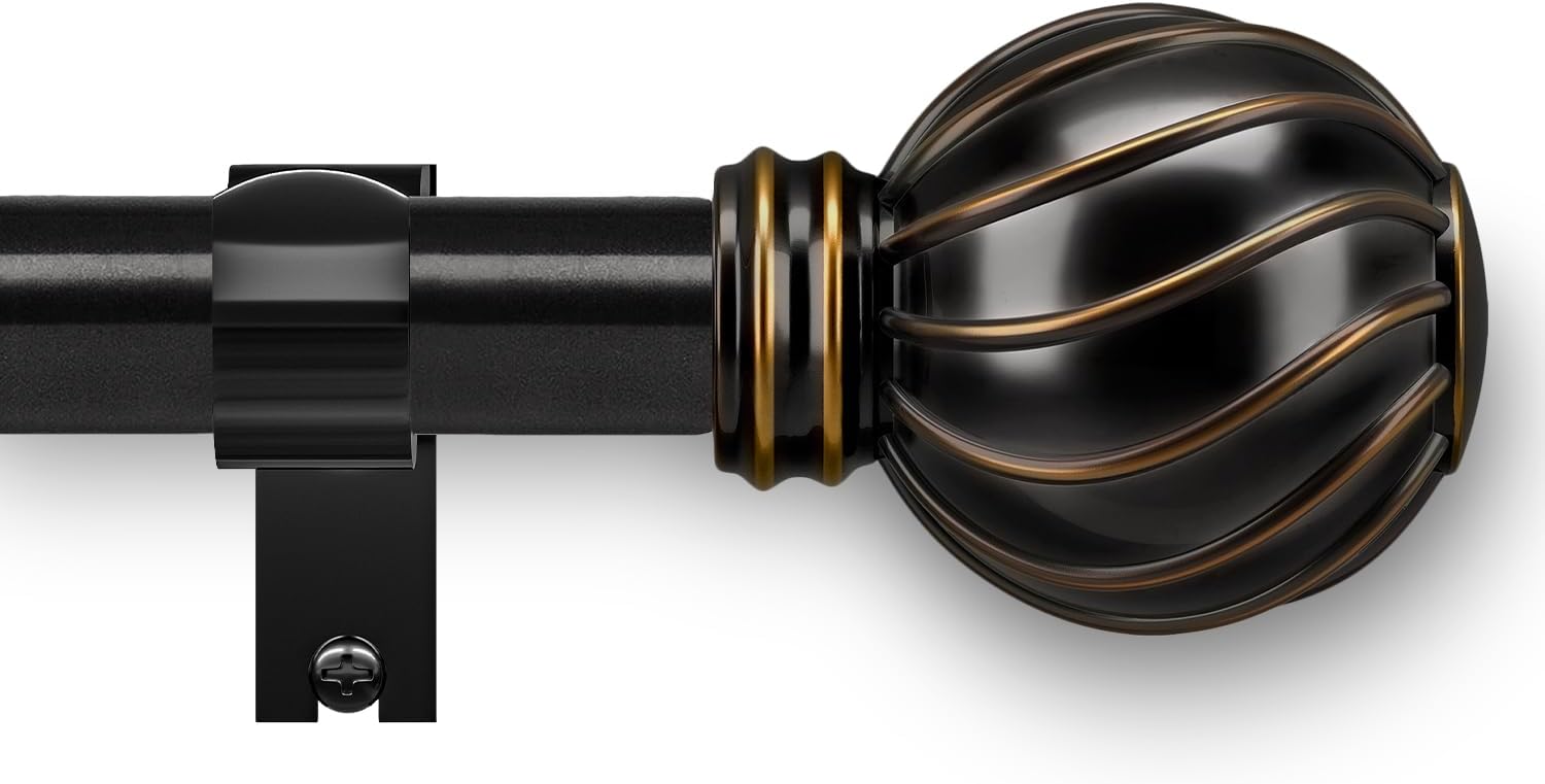 Black Curtain Rods for Windows 28 to 48 Inch 7/8" Diamete Heavy Duty Adjustable Window Curtain Rod with Decorative Finials for Farmhouse Bedroom Living Room Kitchen Outdoor