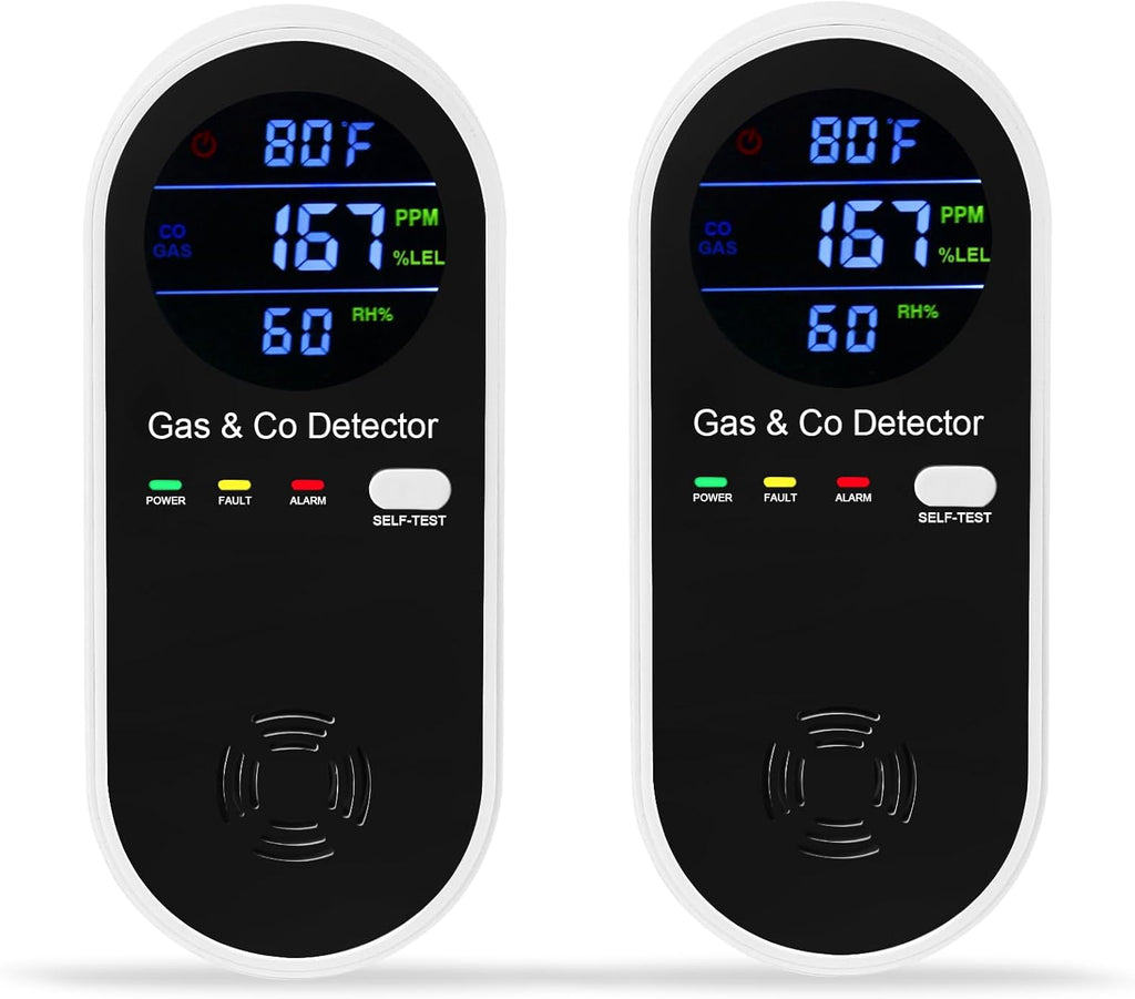 2 Packs Natural Gas & Carbon Monoxide Detector, 4-in-1 Explosive Gas & Carbon Monoxide Alarm with Temperature(°F) & Humidity for Home,RV,Hotel,Apartment