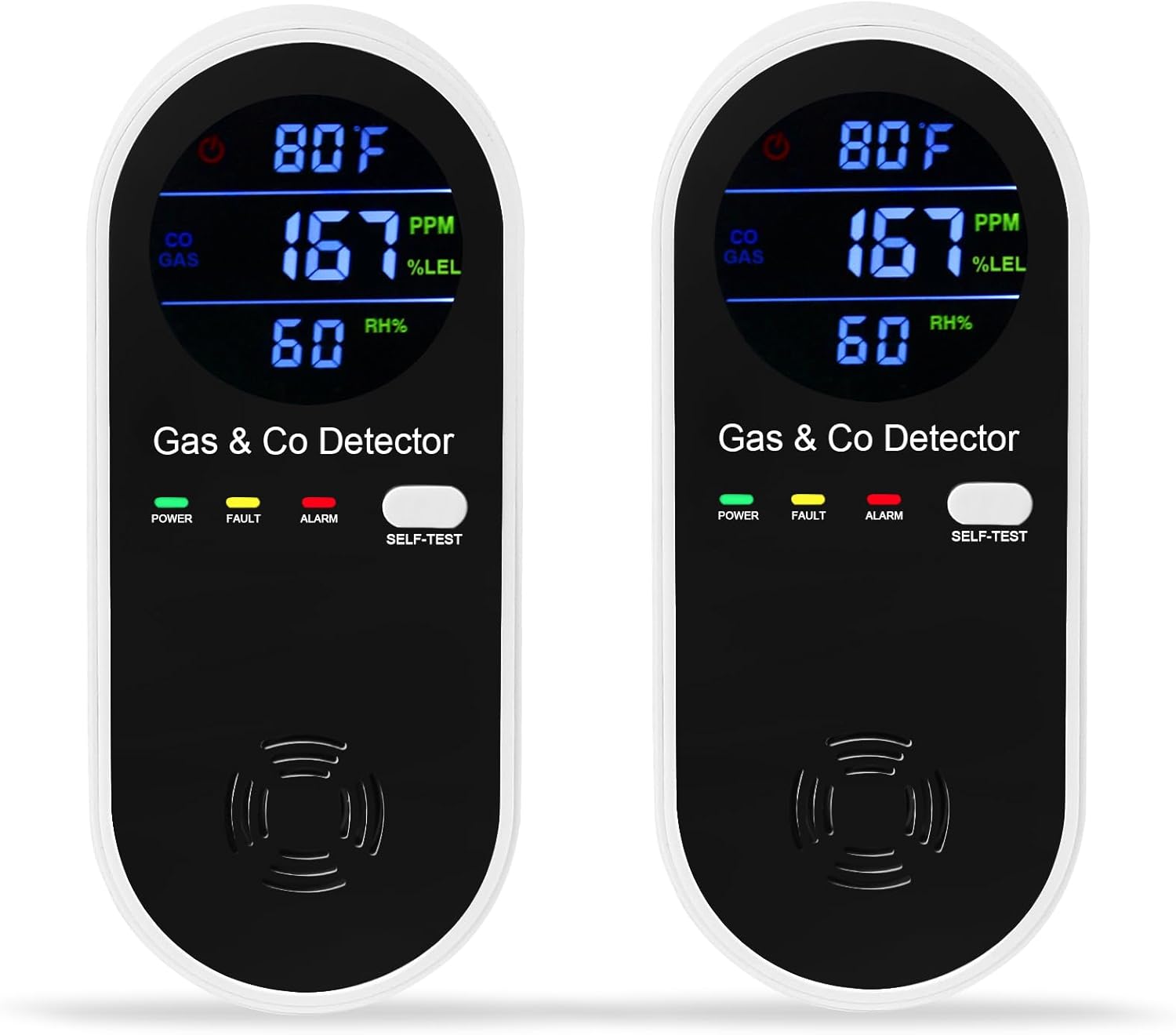 2 Packs Natural Gas & Carbon Monoxide Detector, 4-in-1 Explosive Gas & Carbon Monoxide Alarm with Temperature(°F) & Humidity for Home,RV,Hotel,Apartment