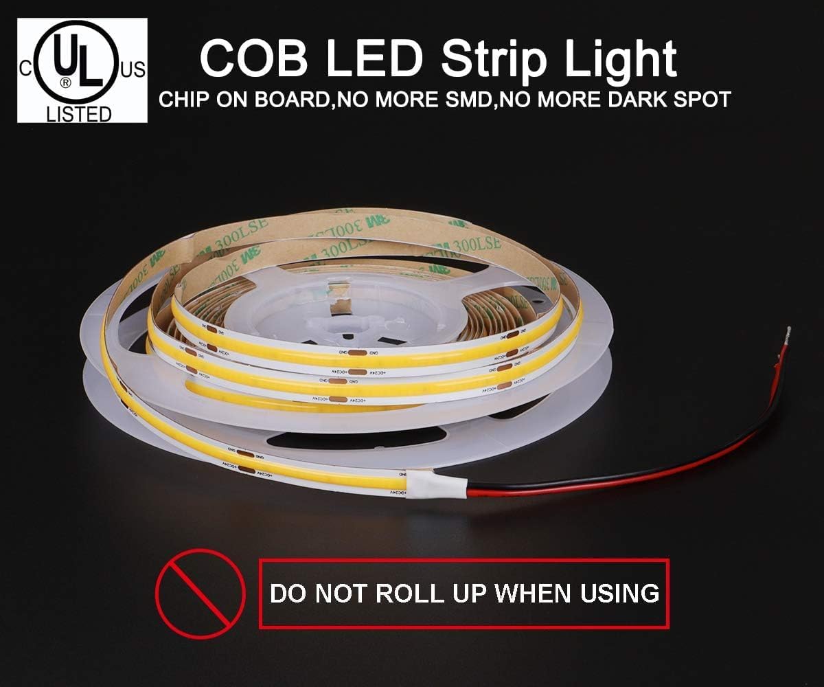 dephen UL-Listed COB LED Strip 16.4ft, 4000K Daylight Rope Lights 528LEDs/M, DC24V 5500Lm Flexiable and Cuttable Tape Lingting for Bedroom, Cabinet, Kitchen, Office, DIY