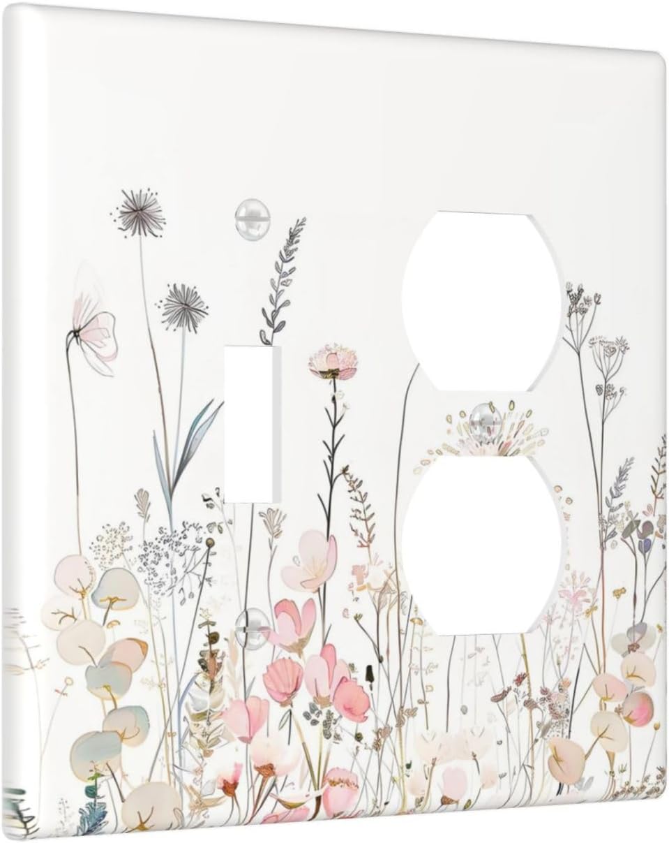 Floral Watercolor Wildflower Dandelion Plant Wallplates 1 Toggle 1 Duplex Switch Plate Electrical GFCI Faceplate Decorative Light Switch Covers for Farmhouse Bed Room Decor