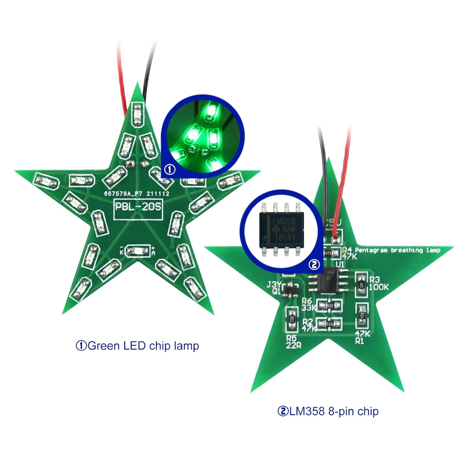 Soldering Practice Kit DIY Five Pointed Star Shaped Green LED Breathing Light SMD Electronics Projects Learn How to Solder(03XX02)