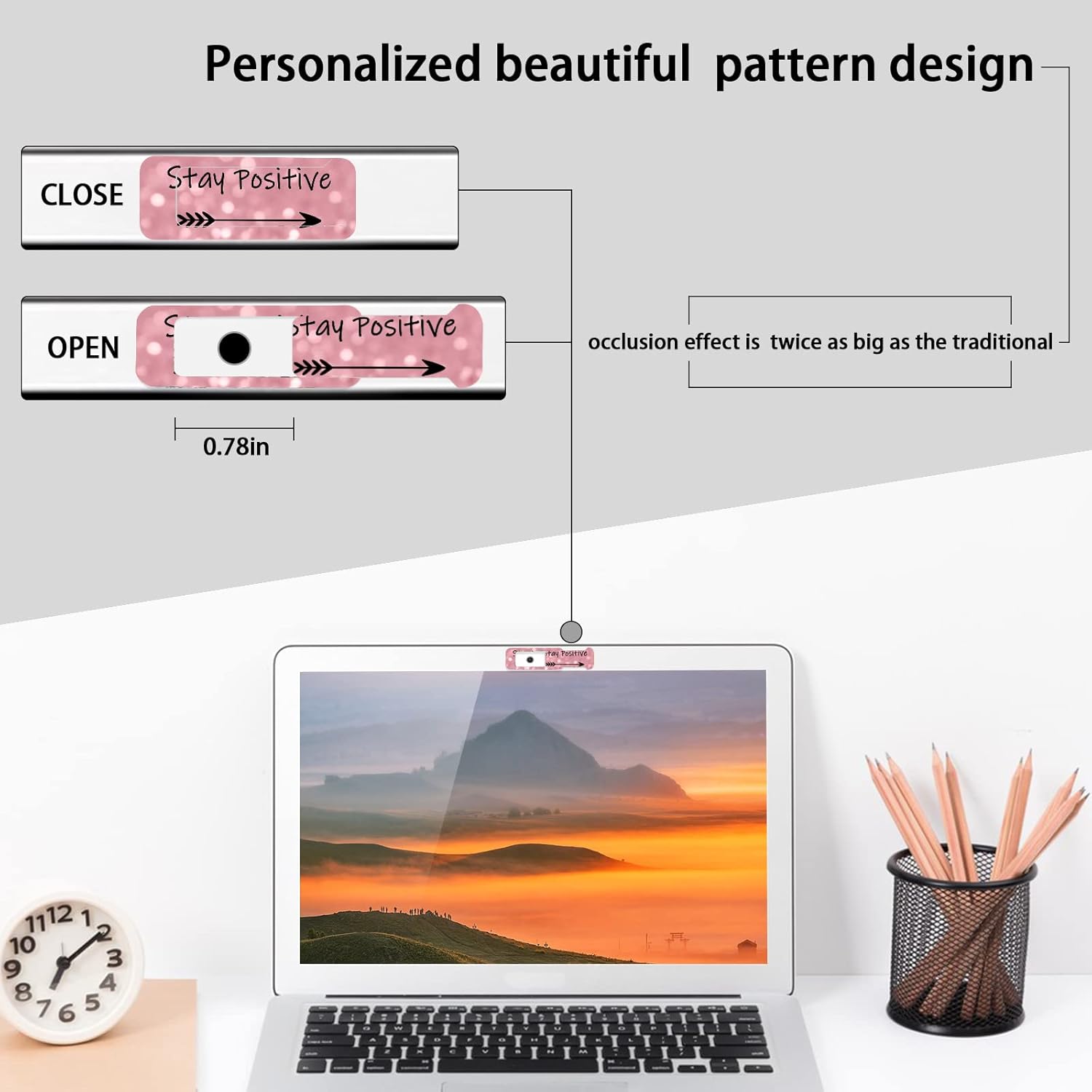 Webcam Cover, 3 Pieces, Laptop Camera Cover, Privacy Shielding Capacity is Twice as Big as The Traditional, Suitable for Computer Mobile Phones, laptops, Tablets and so on (Stay Positive)