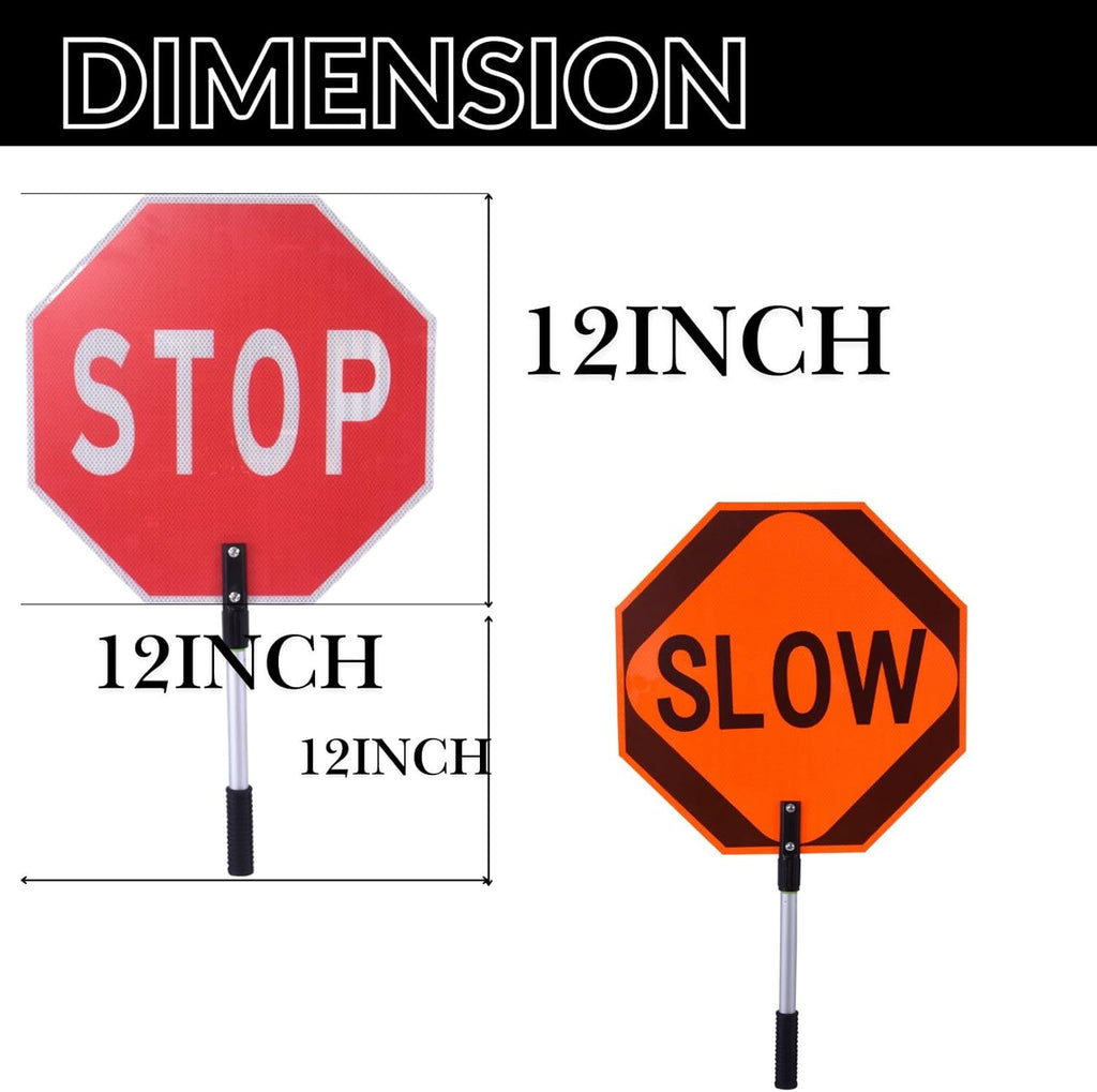 BESEA 12 Inch Handheld STOP & SLOW Sign, Double-Sided Reflective Paddle for Traffic Control, School Crossings, Construction Zones, Durable Non-Telescopic Handle, High-Visibility Safety Sign