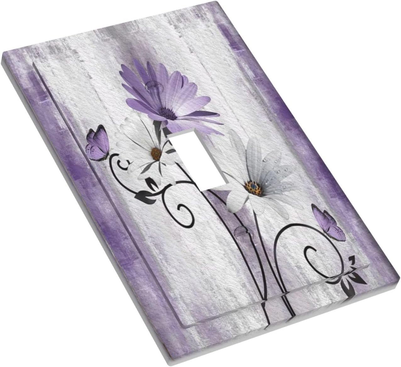 Decorative Light Switch Plate Covers Rustic White Purple Daisy Floral Flower 1 Gang Wall Plate Single Toggle Switch Cover Plate Jumbo Electrical Switchplate Receptacle Faceplate