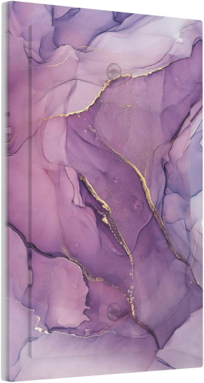 Light Switch Cover Plate Purple Marbling Golden Line 1 Gang No Device Blank Electrical Wall Plates Faceplate Decorative Switch Plate for living Room Bathroom Decor