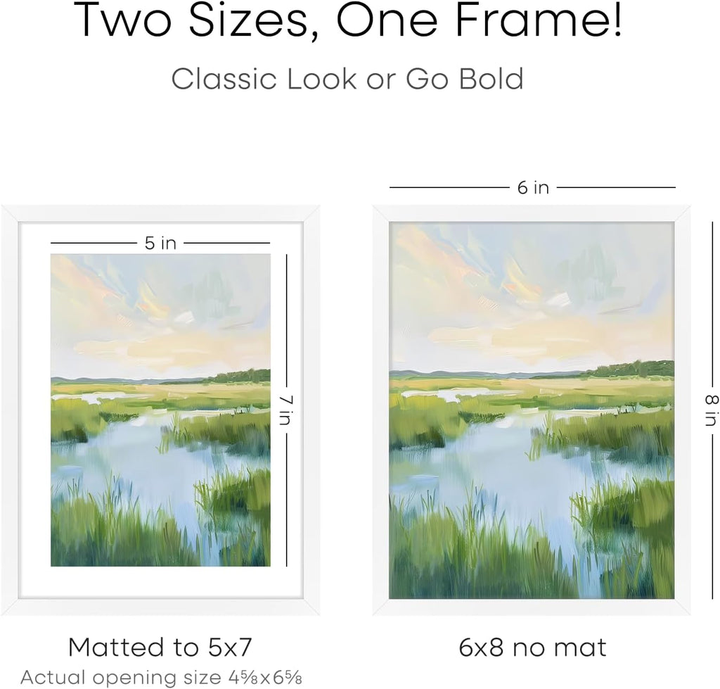 Homeforia 6x8 Picture Frame White, High End Metal 6 x 8 White Frames with Mat 5 x 7 for Art, 8x6 Desk Frame Matted to 5x7 inch Photo, 6 by 8 Wall or Tabletop Frames, Tempered Glass, Wall Kit, Set of 1
