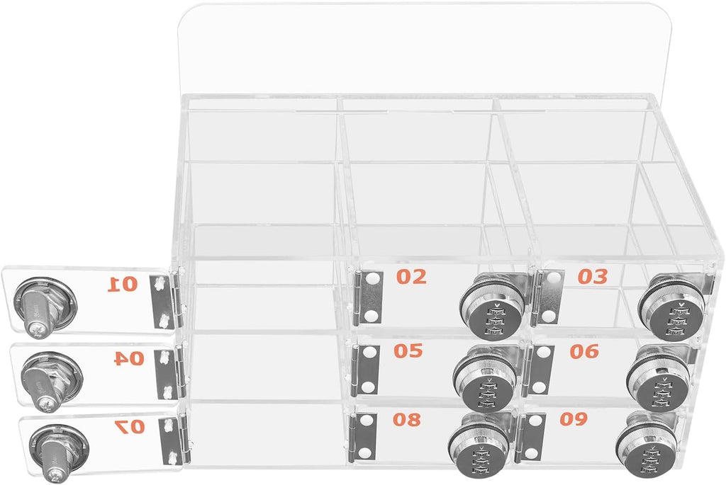 Cell Phone Locker Box 9 Slots Cell Phone Organizer Cabinet with Combination Locks Wall-Mounted Locking Cell Phone Storage Box for Classroom Office,Shool,Office (9 Slots, Wood+Acrylic)