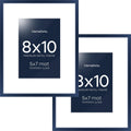 Homeforia 8x10 Picture Frame Navy Blue, High End Metal 8 x 10 Poster Frames with Mat 5 by 7 Print, 10x8 Thin Frame Matted to 7x5 Photo, 8by10 Wall or Tabletop Frame, Tempered Glass, Wall Kit, Set of 2