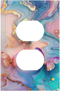 Colorful Marble Butterfly Gold Glitter Abstract Print Outlet Covers 1 Gang Duplex Light Switch Cover Decorative Switch Plates Electrical Receptacle Faceplate Wall Plate for Bed Room Living Room Decor