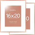 Homeforia Picture Frames 16x20 Rose Gold, High End Metal 16x20 Poster Frame with Mat 11x14 inch Photo, 16 x 20 Rose Gold Frame Matted to 11 by 14 Print, 20x16 Frame, Tempered Glass, Wall Kit, Set of 2