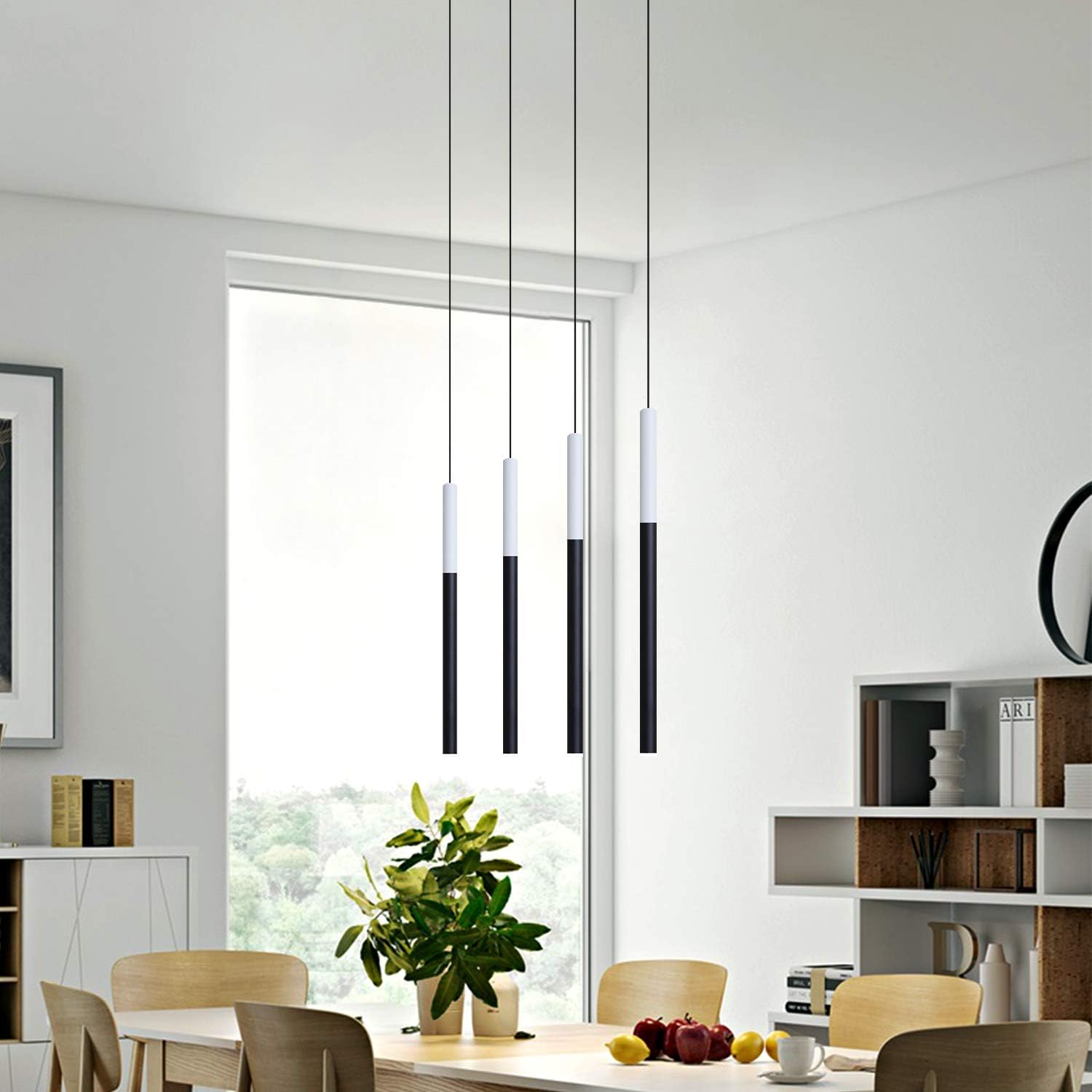 ALTAIR 4 Mini Pendant Lighting White-Black - LED Hanging Light Fixture for Kitchen Island, Bar, Foyer - Cluster Pendants - Dimmable, Adjustable Wire, Lamp Bulb Included