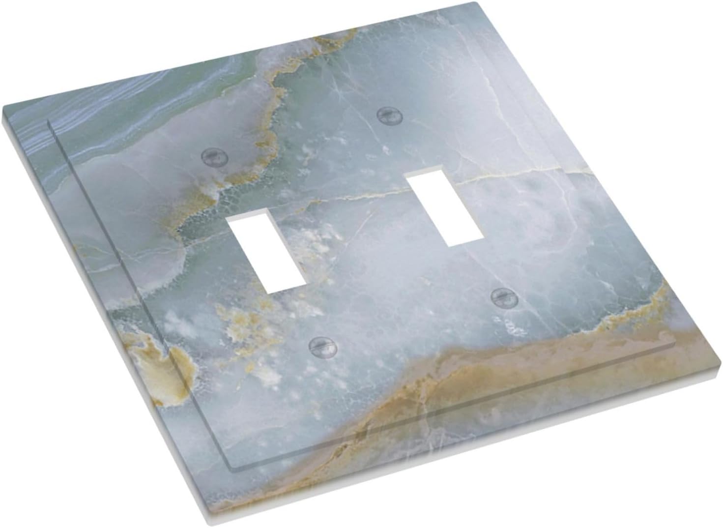 Decorative Switch Plates Colored Art Marble Golden Line 2 Gang Double Toggle Outlet Light Switch Cover Wall Plate Electrical Faceplate For Bathroom Kitchen Decor