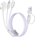 Temdan for Travel Vacation Essentials,3 in 2 USB C Cable for Apple Watch Charger/iPhone 17 Charger/Lightning,Multi Charging Cable Cord,Camping Essentials,Designed for iWatch &iPhone 16-12-5FT Purple