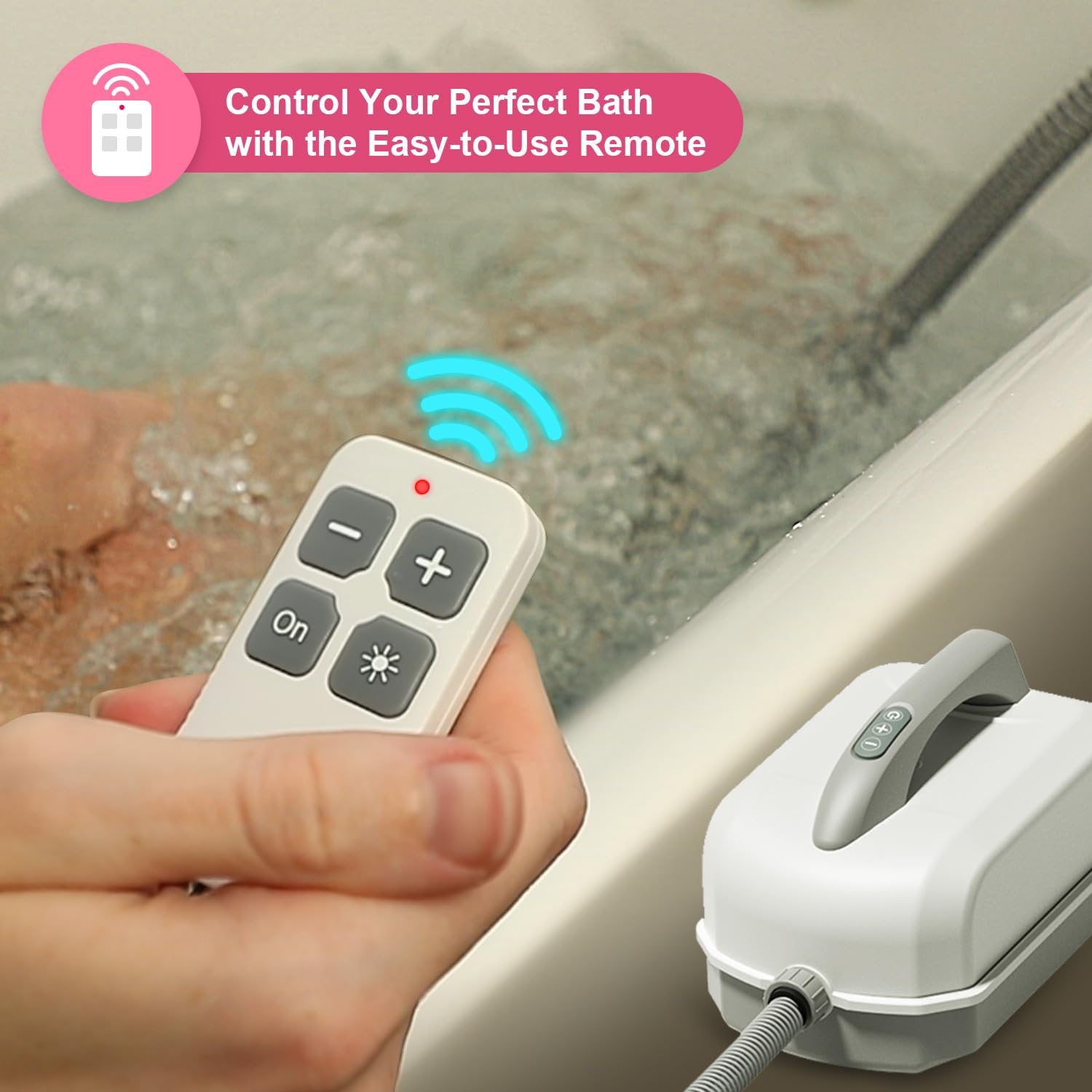 Portable Spa Bubble Bath Massager,Full Body Waterproof Spa Mat for Bathtub, 6-Speed Bubbles, Remote Control & Non-Slip Suction Cups for Home Relaxation Pink