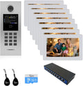 Video Intercom System 5/6/7/8 Unit Wired 7 Inch IP Video Intercom Phone for Apartment Building Security Home Access Control System with Digital Keypad and IC Card (for 8 Family)