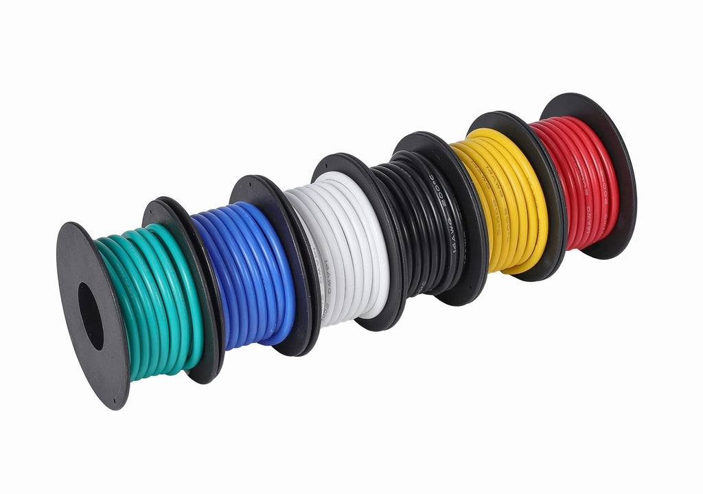 TUOFENG 14AWG Silicone Wire 13.2ft (4m) 6 Colors - Flexible Tinned Copper Stranded Wire 600V High Temp Resistant (OD:3.5mm) for Automotive, Marine, DIY Electrical Wiring