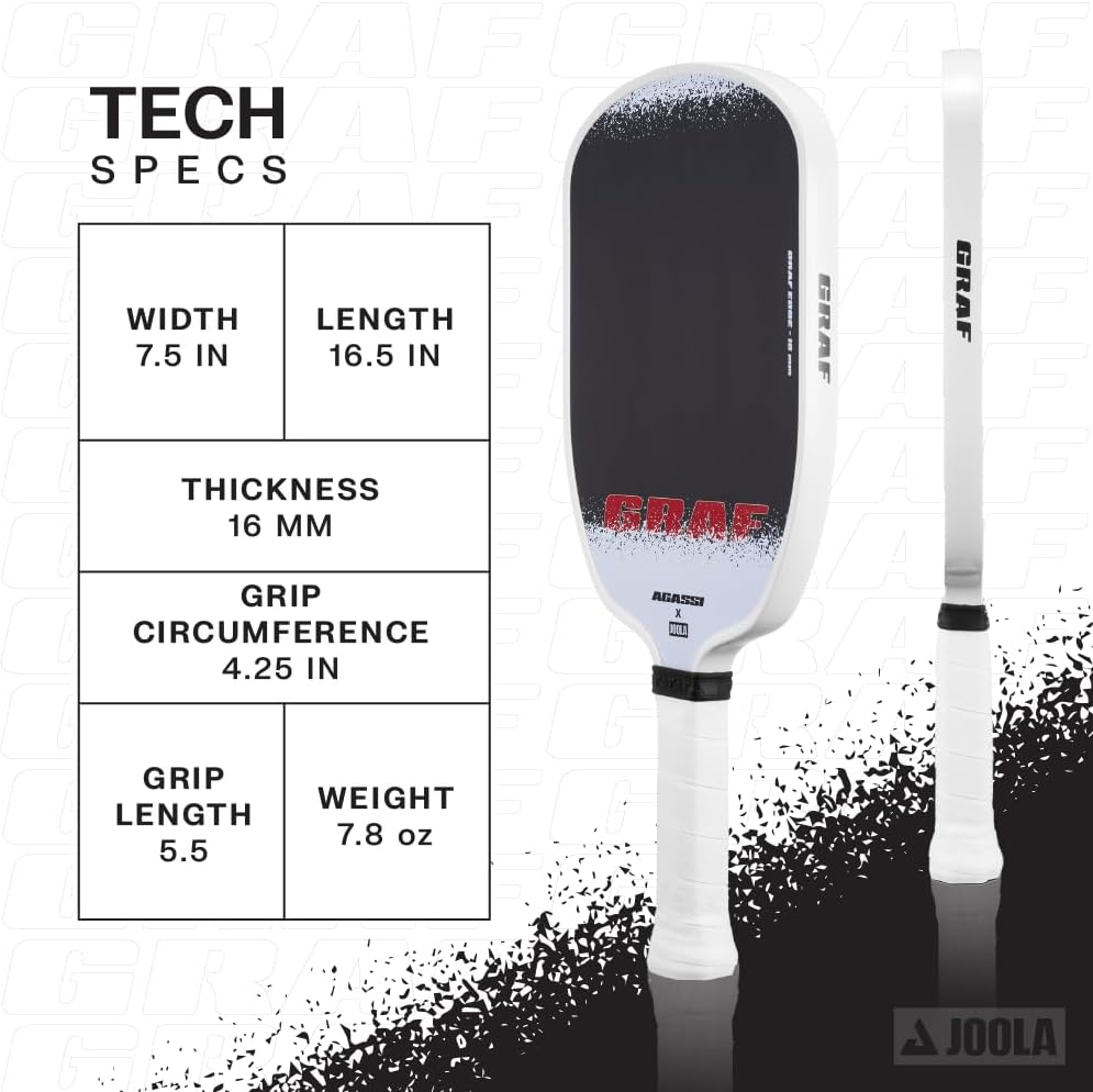 JOOLA GRAF Edge 16mm Pickleball Paddle - Carbon Fiber Pickleball Racket for Increased Spin & Control - Agassi Shape for Power & Precision - UPA-A Certified - USAP Approved - NFC Chip Enabled