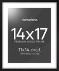Homeforia 14x17 Picture Frame Black Wood, High End Oak 14x17 Frames with Mat 11x14 Photo, 14 x 17 Wooden Poster Frame Matted to 11 by 14 Print, 17x14 Hanging Frames, Tempered Glass, Wall Kit, Set of 1