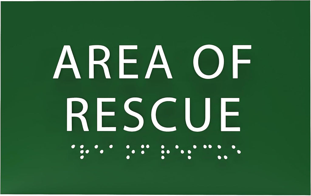 6" X4" Area of Rescue Sign - ADA Compliant Tactile Graphics Grade 2 Braille Text Wall Sign | Emergency Assistance, Refuge Place Sign for Schools, Offices, Apartments & Restaurants