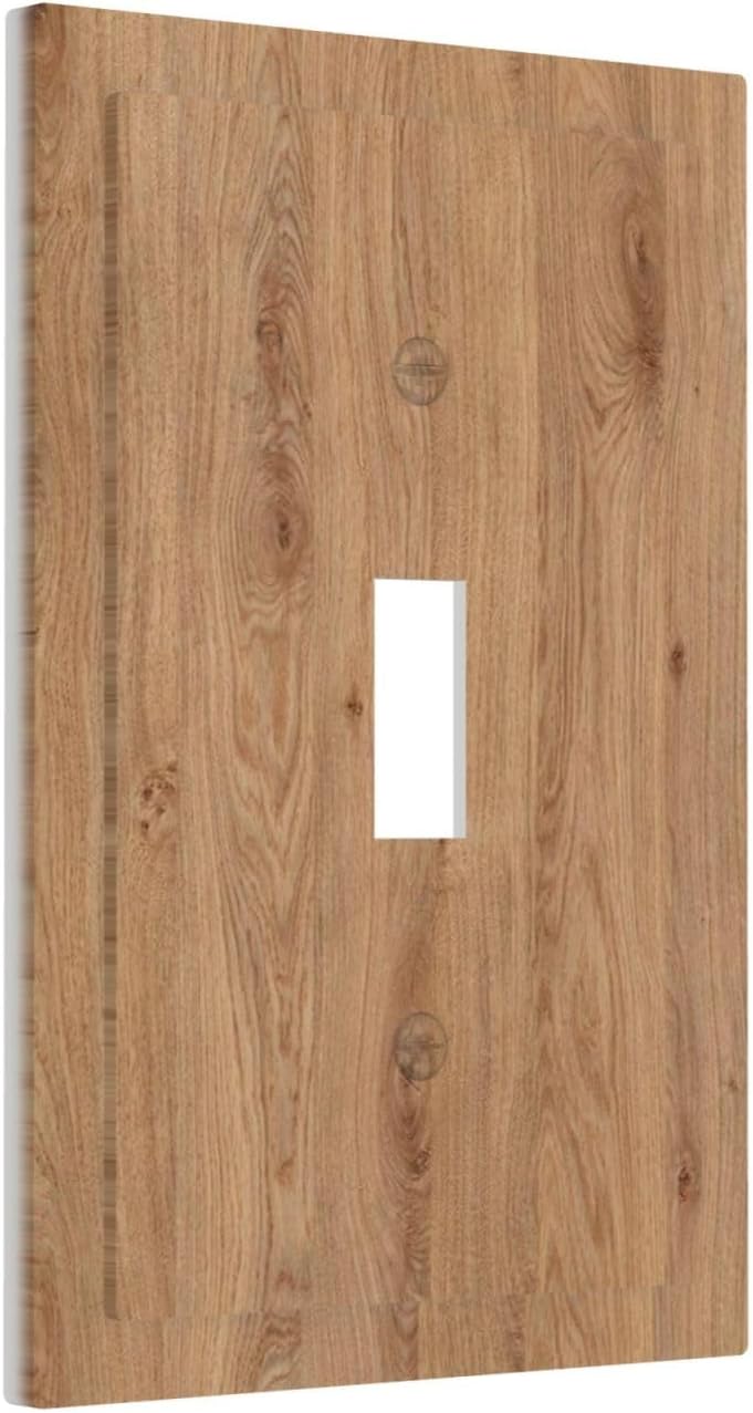 Decorative Light Switch Cover Vintage Rustic Wood Color Brown Wood Grain 1 Gang Single Toggle Decorator Outlet Wall Plate Device Electrical Faceplate Switchplates for Farmhouse Cabin Decor