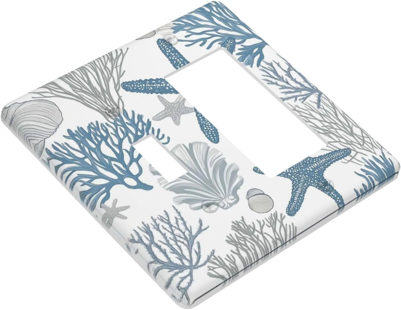 Blue Starfish Nautical Beach Conch Coastal Coral Shell Outlet Covers 1 Toggle 1 Rocker Combination Decorative Wall Plate Electrical Switch Plates Light Switch Cover Plate For Kids Room Bathroom Decor