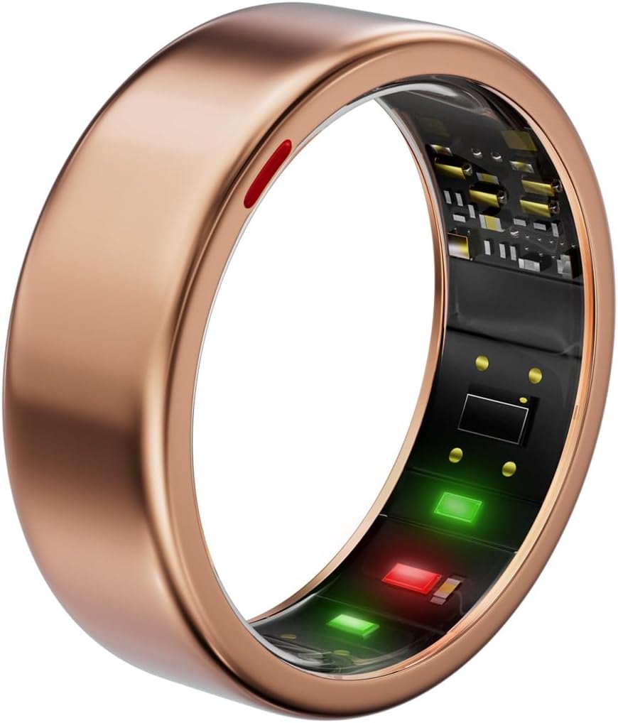 Smart Ring for Women Men- Sleep/Fitness/Stress/Heart Rate Tracker- Menstrual Records - 7 Days Battery Life - Wireless Charging - No APP Subscription - iOS & Android Compatible (Rosegold, 11)