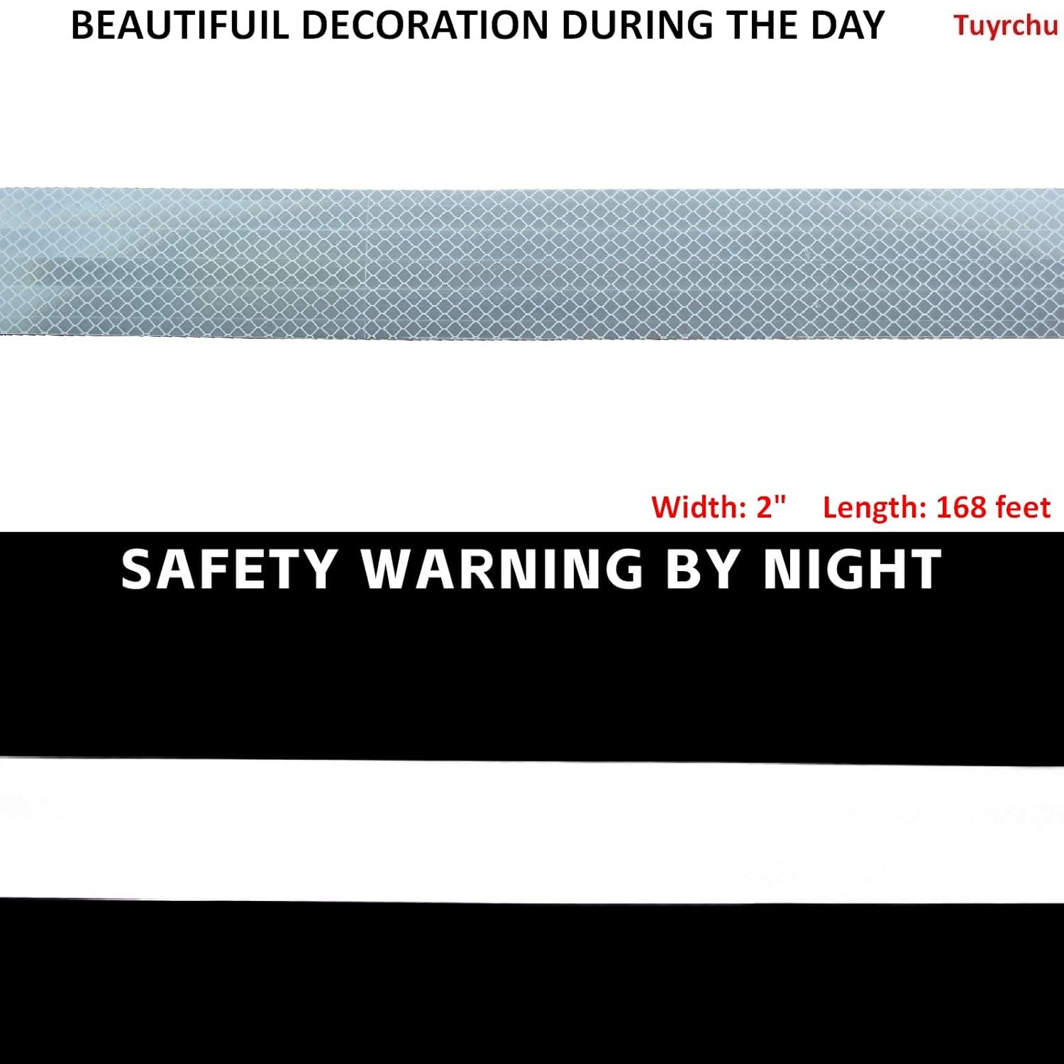 Non Fading White Reflective Tape Outdoor Waterproof 2 inch Wide, High Visibility Warning Industrial Marking Tape,Safety Stickers (168 feet)