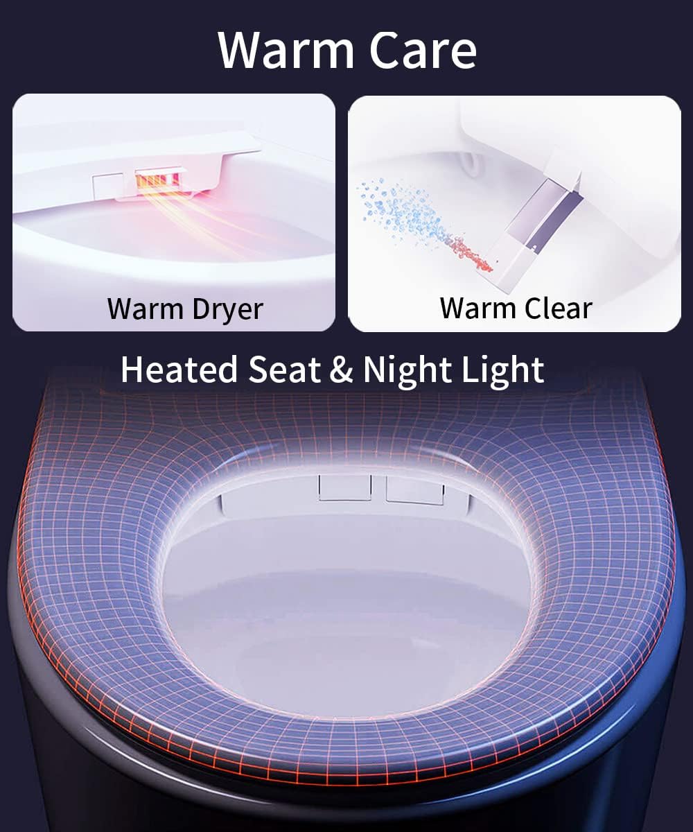 EPLO Smart Toilet - Elongated Heated Seat, Auto Flush,Kick Flush,Warm Wash, Modern One piece Toilet with Bidet built in, ADA Comfort Height for Bathroom, Blackout can Flush, Night Light, LED Display