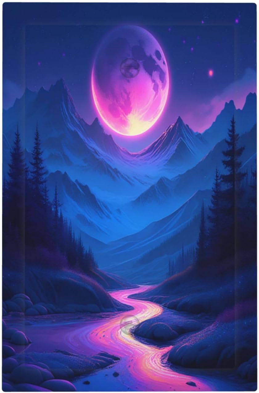 Purple Cyberpunk River Full Moon Mountain Forest Light Switch Cover Plate 1 Gang No Device Blank Decorative Switch Plate Electrical Wall Plates Faceplate for Bedroom Bathroom Decor