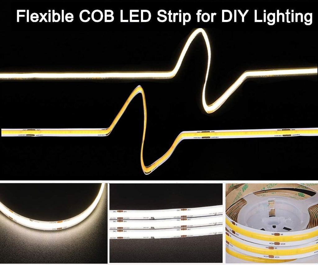 dephen UL-Listed COB LED Strip 16.4ft, 4000K Daylight Rope Lights 528LEDs/M, DC24V 5500Lm Flexiable and Cuttable Tape Lingting for Bedroom, Cabinet, Kitchen, Office, DIY