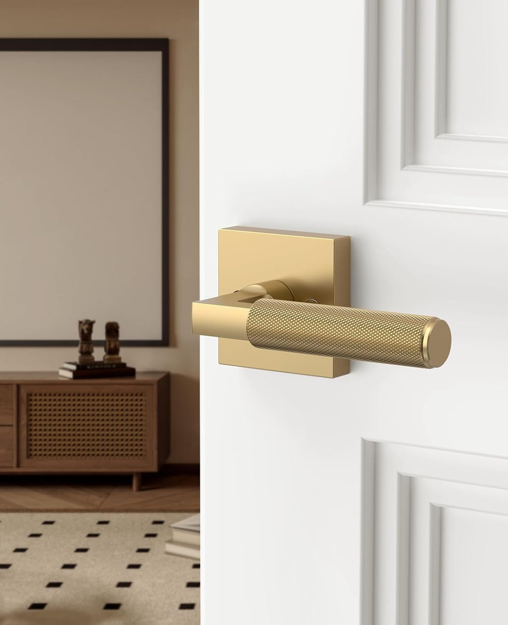 Asidrama 2 Pack Champagne Bronze Dummy Door Handles, Non-Turning Decorative Door Lever with Door Knobs for Closet, French Double Doors, Pantry & Interior Push/Pull Use 09