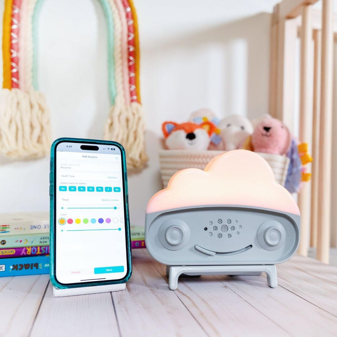 Happiest Baby SNOObie Smart White Noise Machine - Portable Baby Sound Machine with Night Light - 12 Soothing Sounds for Sleep Training, Grey