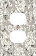 White Poppies Floral Modern Grey Peonies Flowers Outlet Covers 1 Gang Duplex Light Switch Cover Wall Plate Decorative Switch Plates Electrical Receptacle Faceplate for Bedroom Bathroom