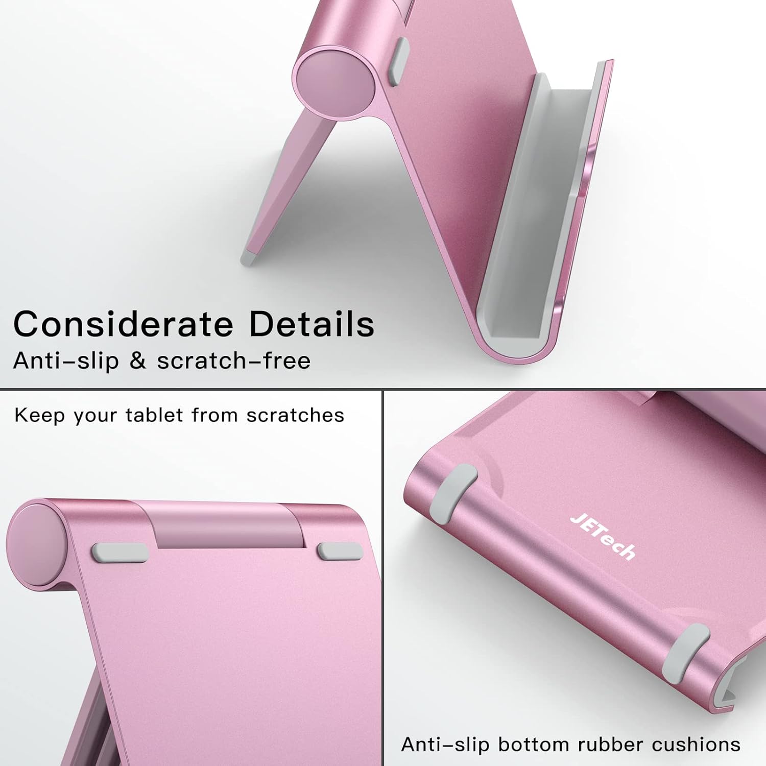 JETech Tablet Stand, Adjustable Portable Desktop Holder, Foldable Dock for iPad/iPad Pro/Air/Mini, Galaxy Tab A8/A7 Lite/A7/S8/S7, Kindle, Tab/Phones(4-11"), Rose Gold