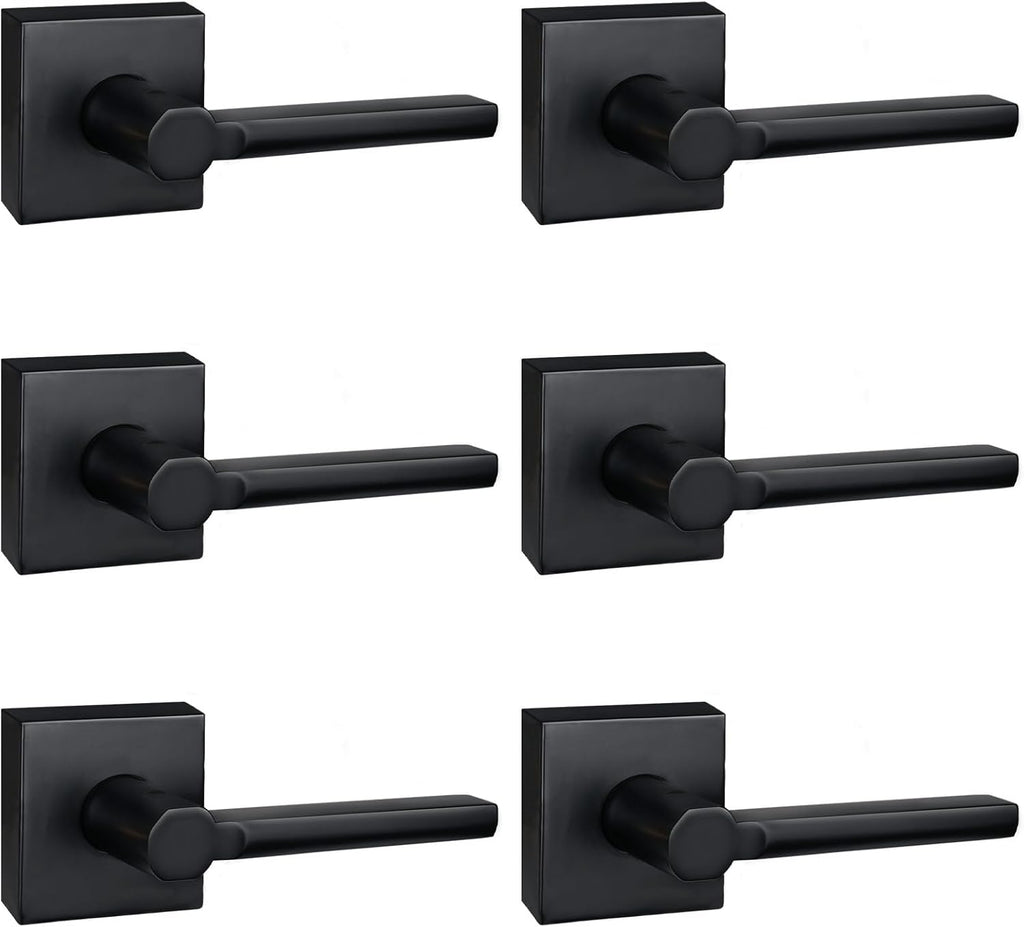 6 Pack Dummy Door Levers in Matte Black, Heavy Duty Interior Handle Lock for Closet Pantry, Non-Turning, Single Sided, Reversible for Left/Right Hand