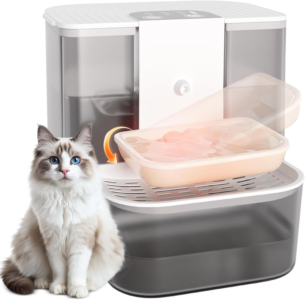 Cat Water Fountain with Heating, 4.5L Automatic Water Dispenser for Cats, Ceramic Bowl, No Filters, Wastewater Separation, Wireless Water Dispenser for Cats and Small Dogs