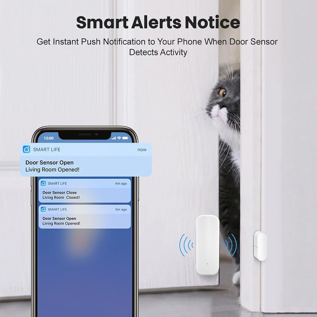 Smart WiFi Door/Window Sensor | Tuya Smart Alarm, Wireless Entry Detector with Real-Time Alerts, Compatible with Alexa/Google Home, No Hub Required (1Pack)